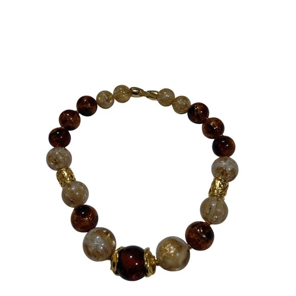 Vtg Chunky Lucite Amber Citrine Beaded Necklace With Gold-Tone Accents 17" - Picture 7 of 8